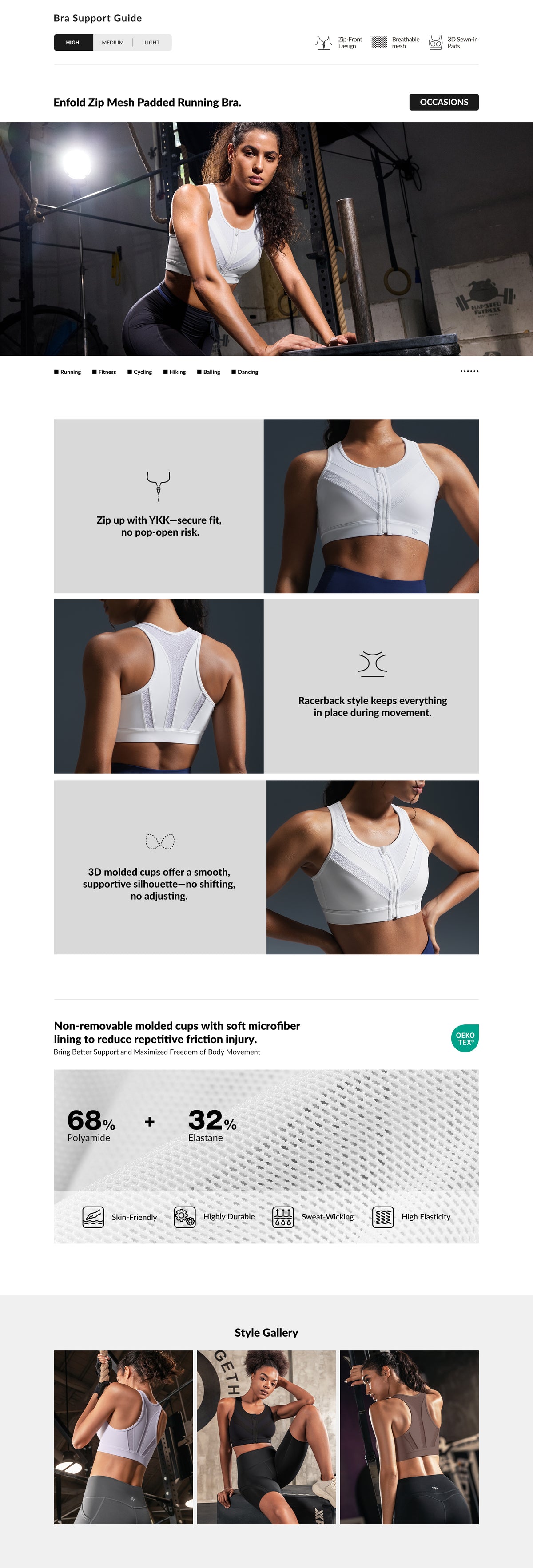 Enfold Zip Mesh Vadderad Löpar-BH | Sport-BH med Högt Stöd för Damer