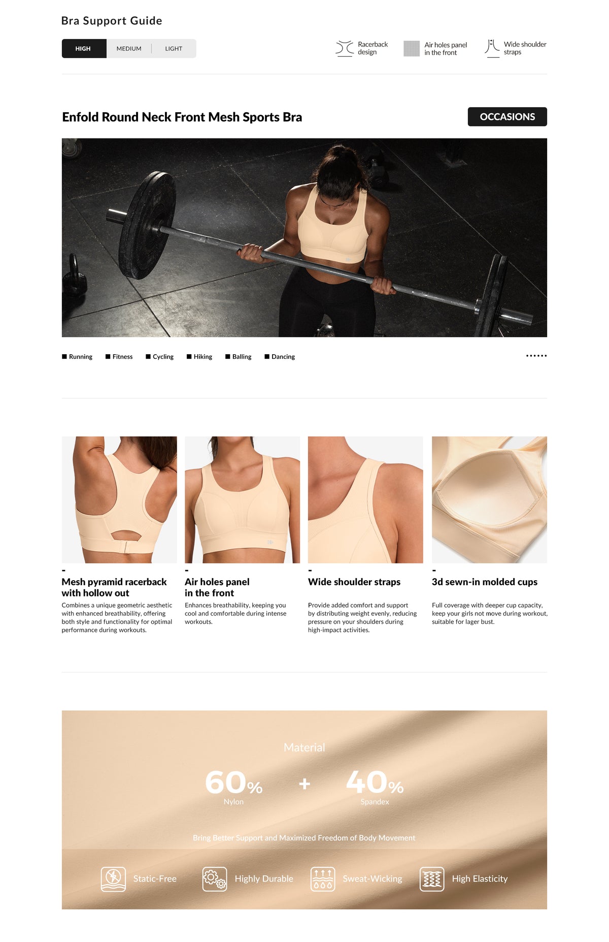 Enfold™ Round Neck Front Mesh Sports Bra | Women's High Support Sports Bra