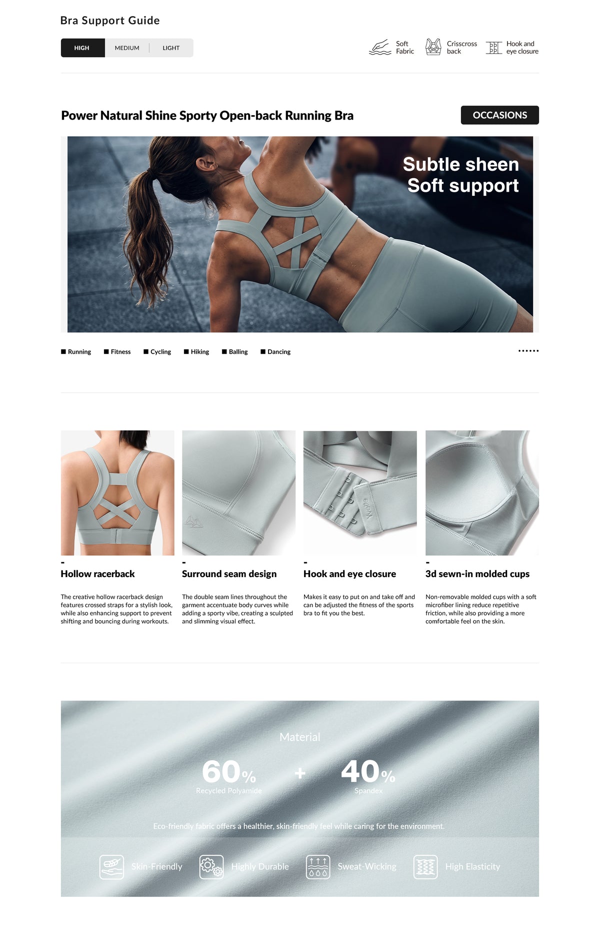 Echo™ Natural Shine Sporty Open-back Running Bra | Women's High Support Sports Bra