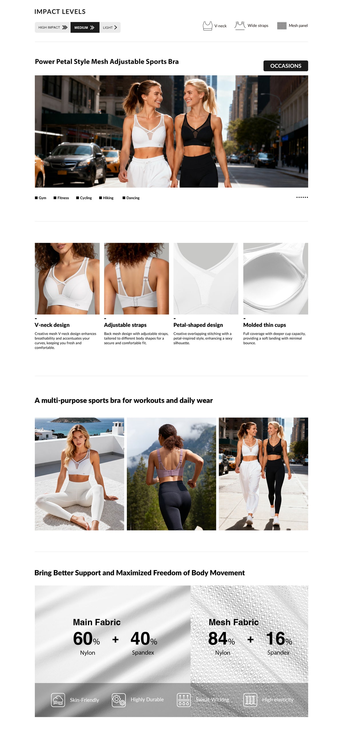 Shift™ Adjustable-Strap Sustainable Sports Bra | Medium Support with Breathable Mesh for Running, HIIT, Yoga & Training