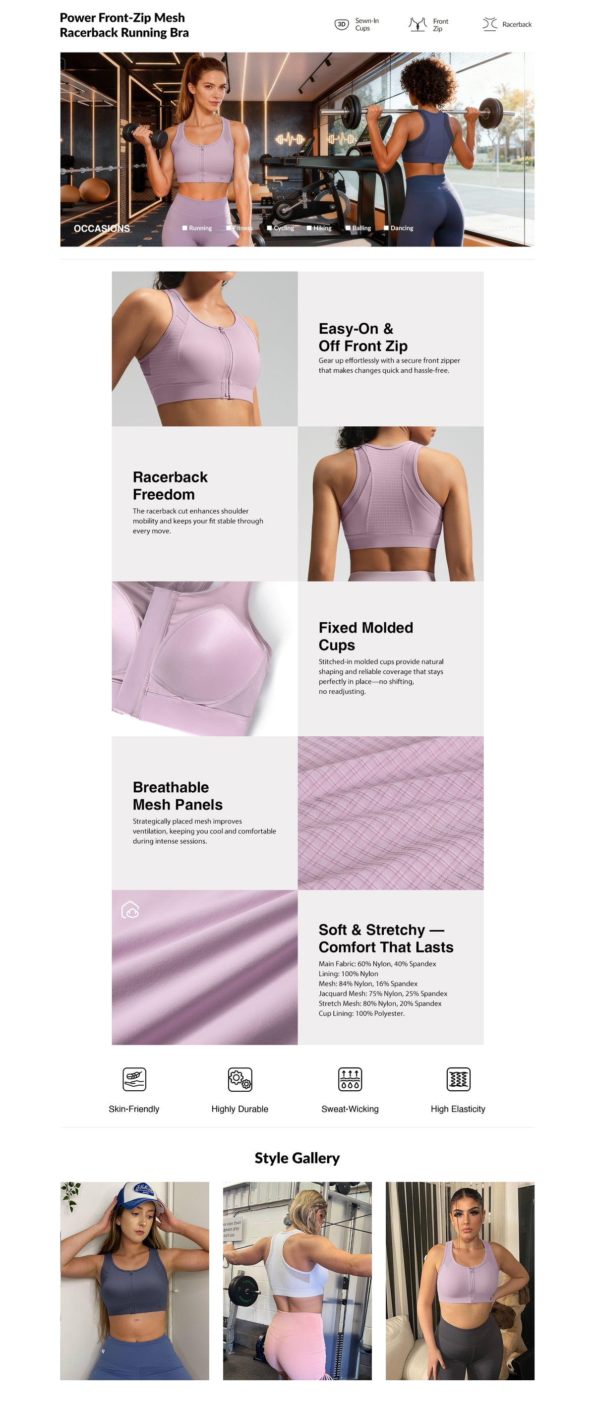 Power™ Front-Zip Mesh Racerback Running Bra | Women's High Support Sports Bra