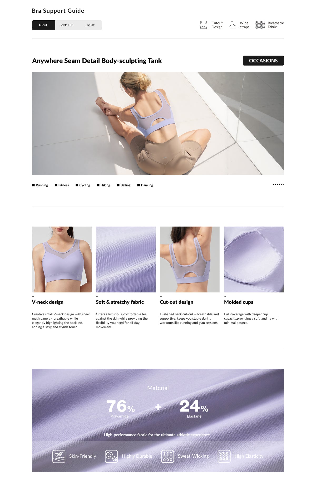Power™ Front Sheer Mesh H-Back Sports Bra| Women's High Support Sports Bra