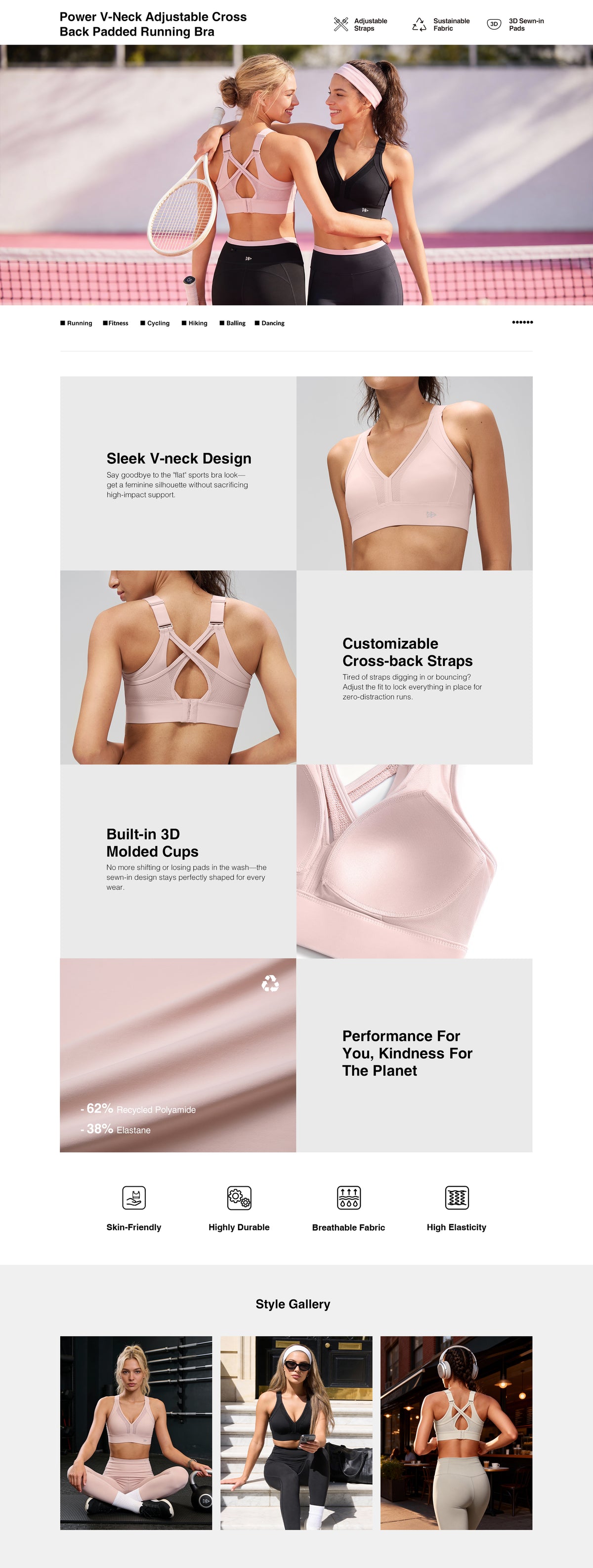 Power™ High Support Adjustable Cross Back Running Bra | Women's High Support Sports Bra