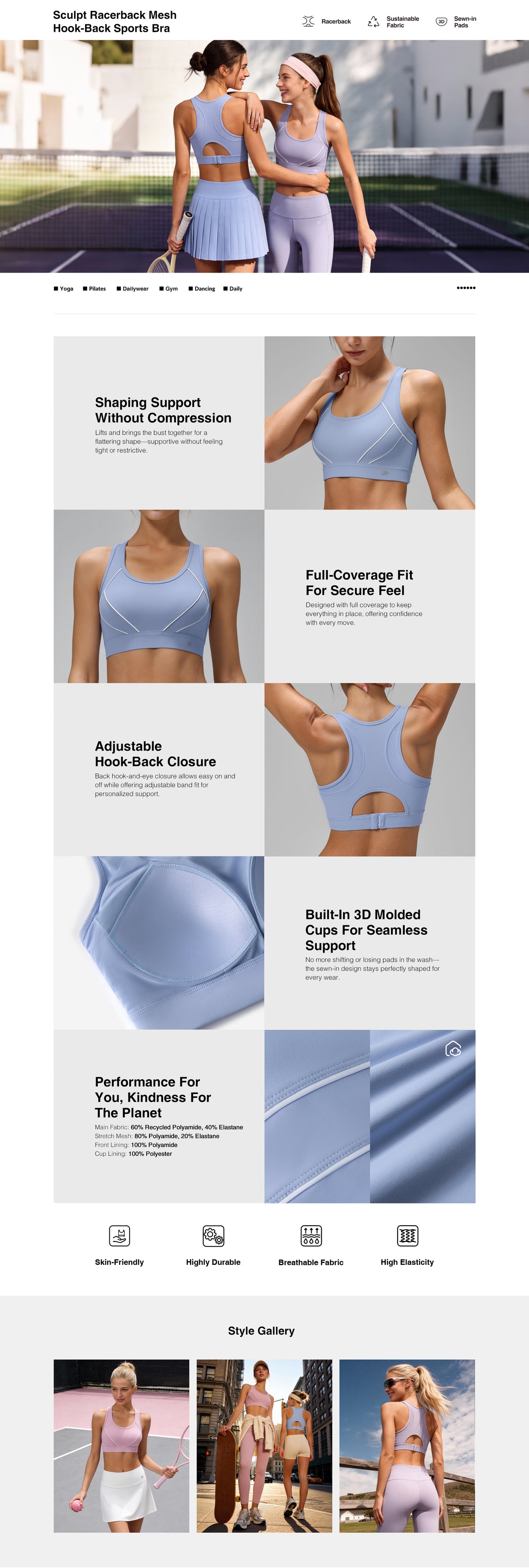 Sculpt™ Racerback Mesh Hook-Back Sports Bra | Women's High Support Sports Bra