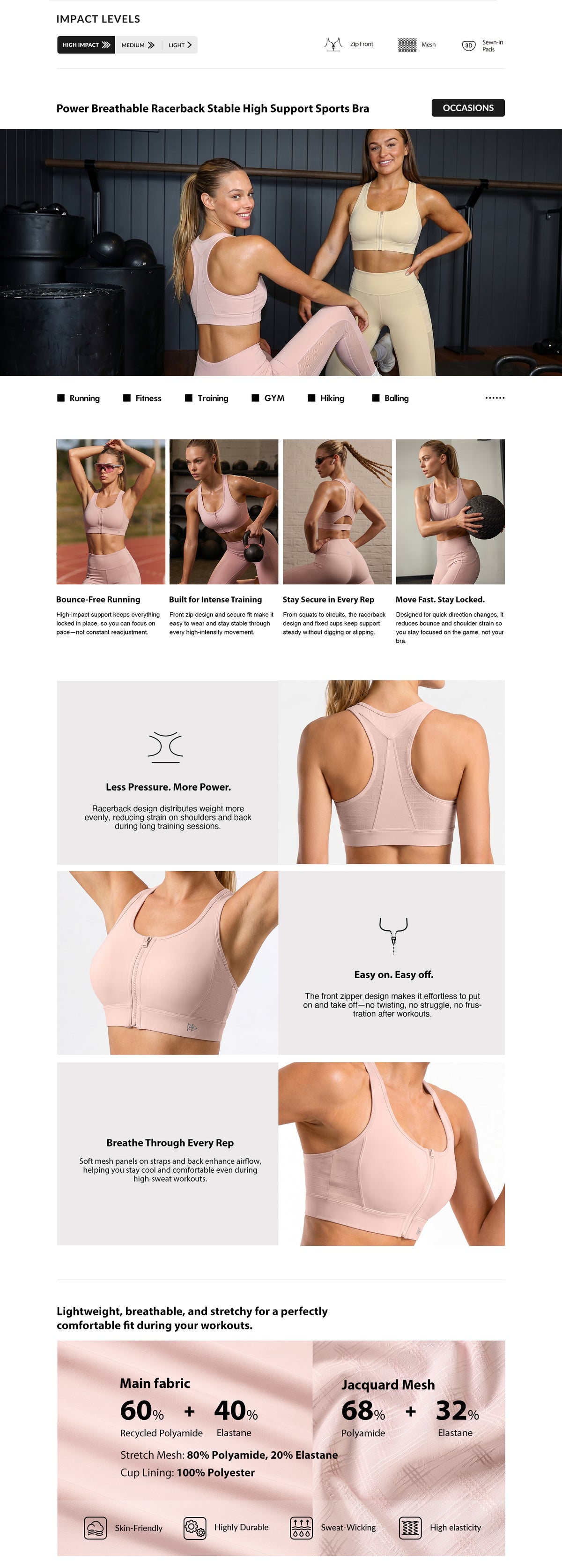 Power™ Breathable Racerback Stable High Support Sports Bra | High-Impact Support Best For Running, HIIT & Training