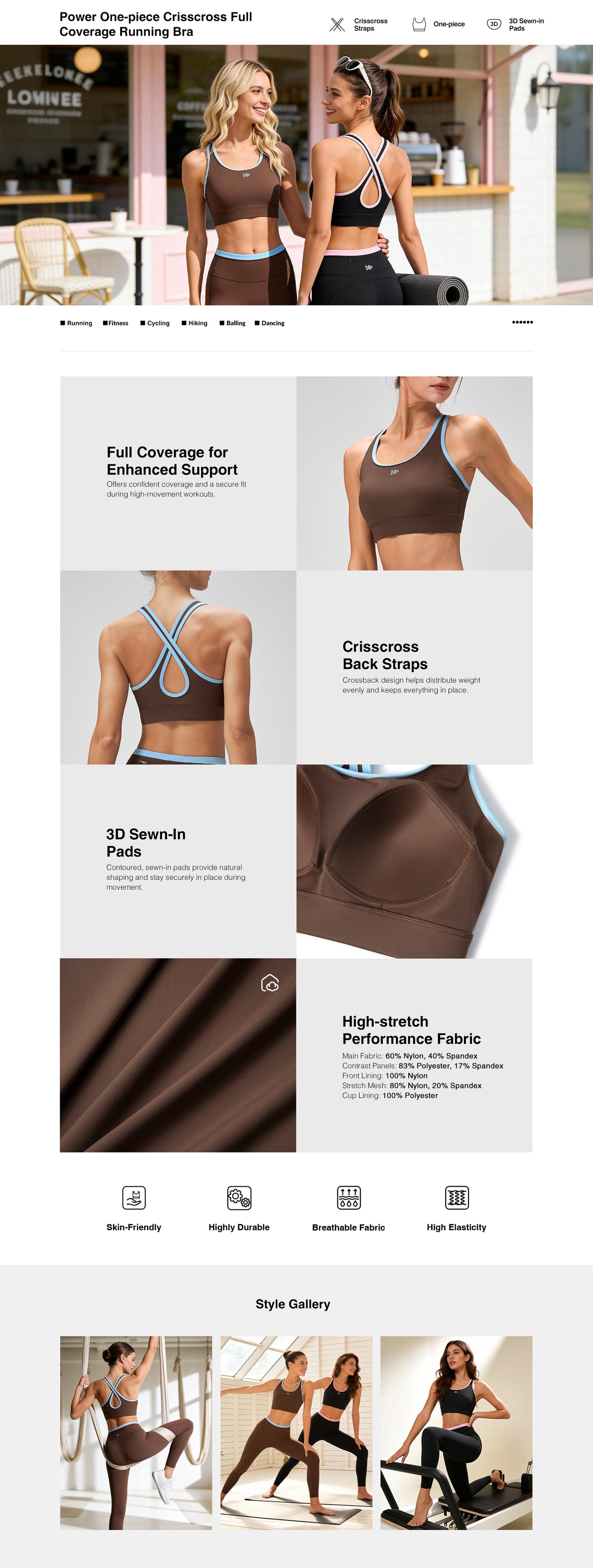 Power™ One-piece Crisscross Full coverage Running Bra | Women's High Support Sports Bra