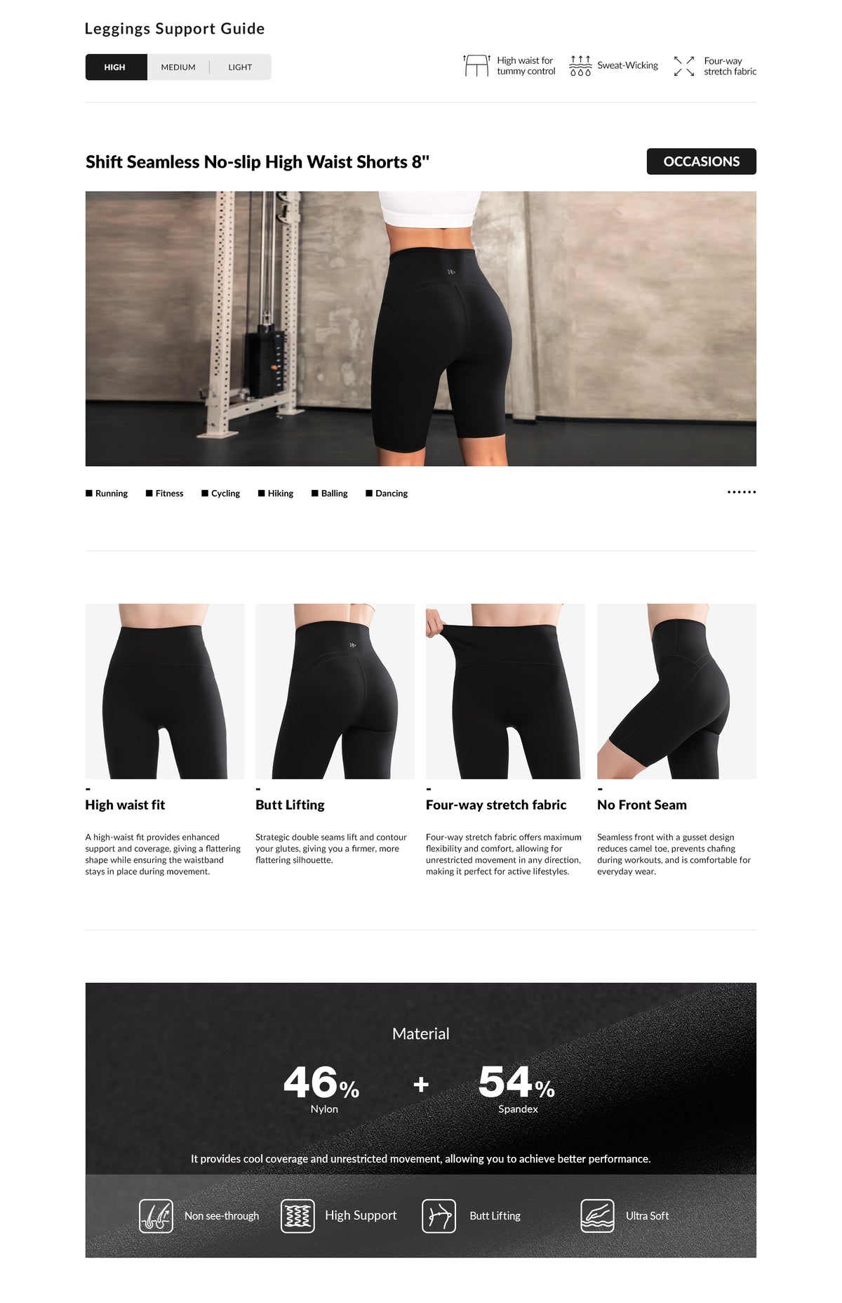 Shift™ Seamless No-slip High Waist Shorts 8"| Women's High Support Running Shorts