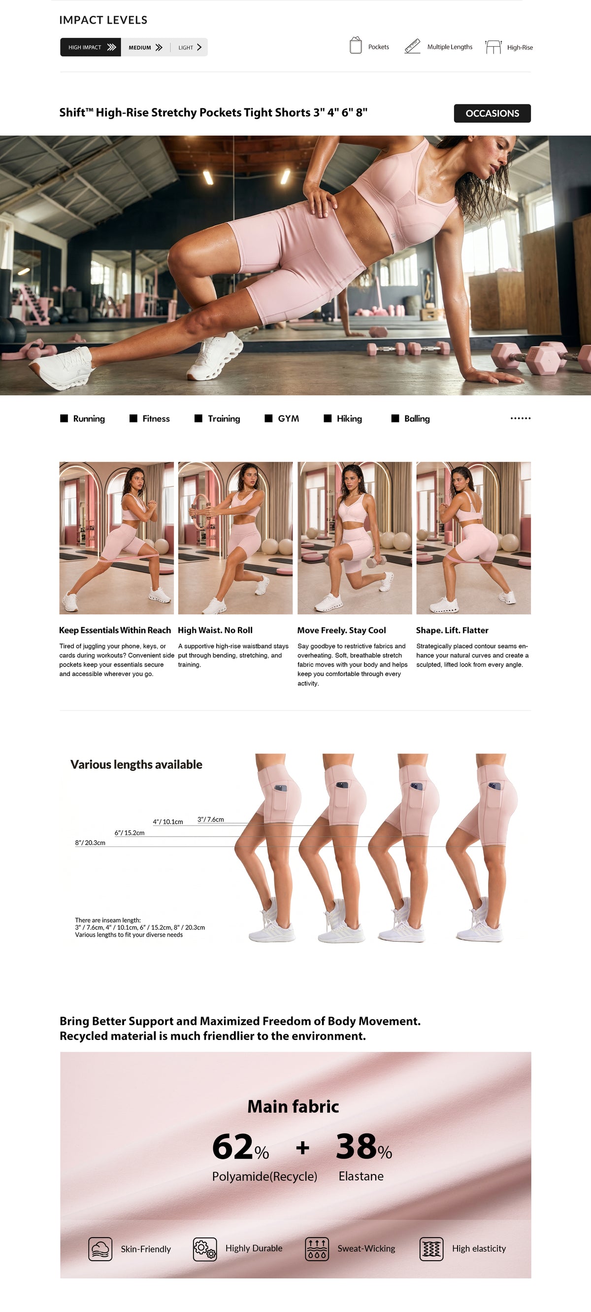 Shift High-Waist Tight Laufshorts 3" 4" 6" 8" | Sportshorts mit starkem Halt für Damen