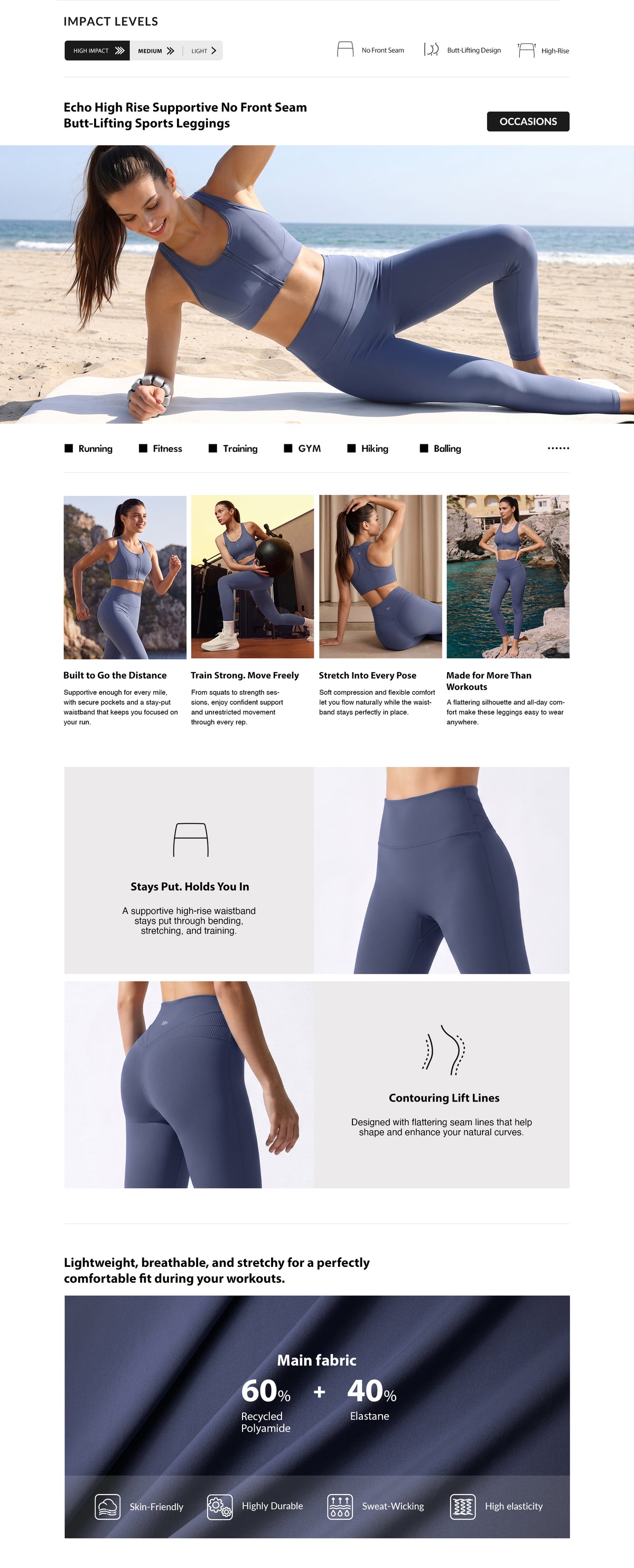 Echo™ High-Rise No-Front-Seam 25-Inch Leggings | Butt-Lifting Support for Running, Yoga & HIIT