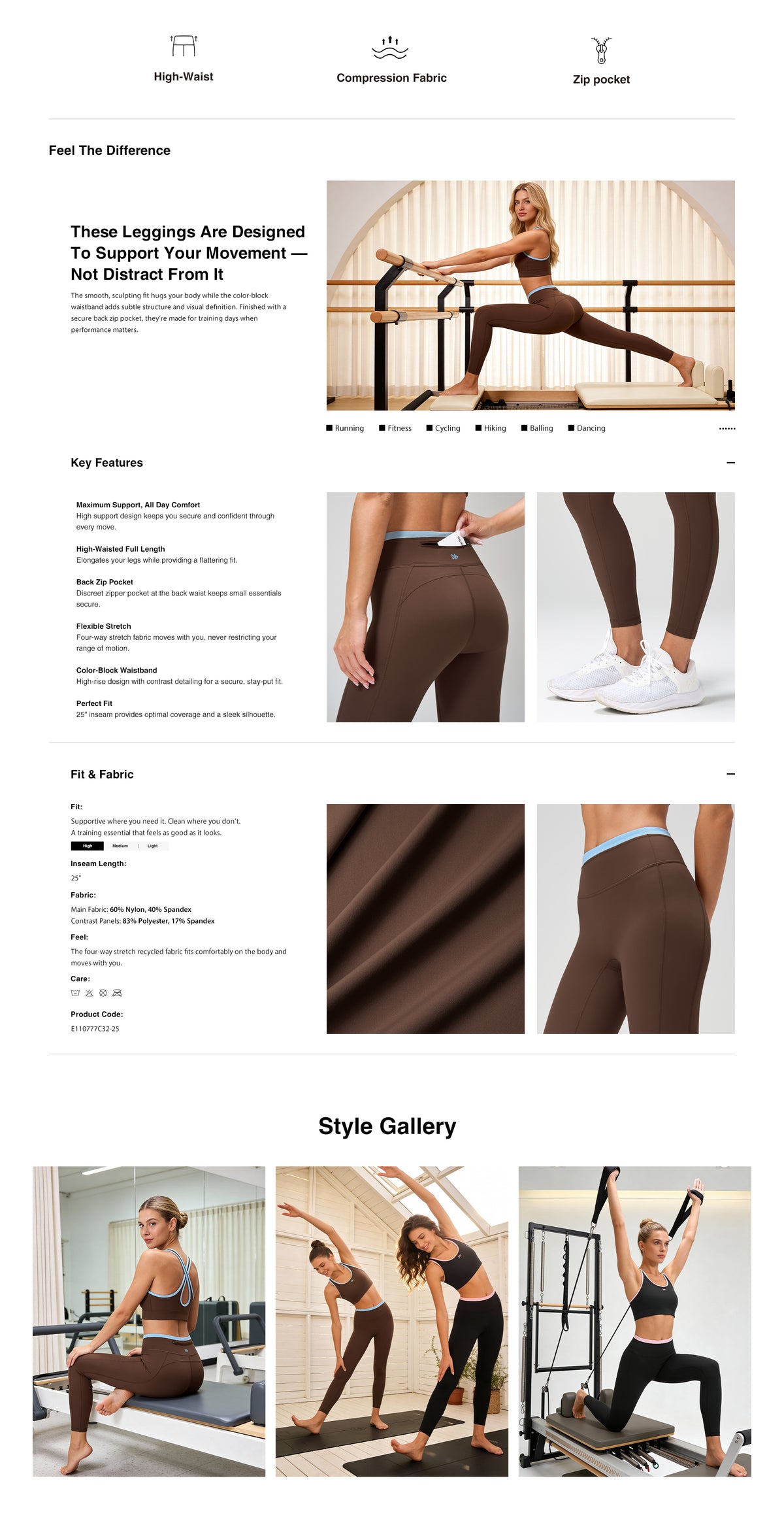 High Waist Pocket Fitness Gym Leggings 25 Inch | Women's High Support Leggings