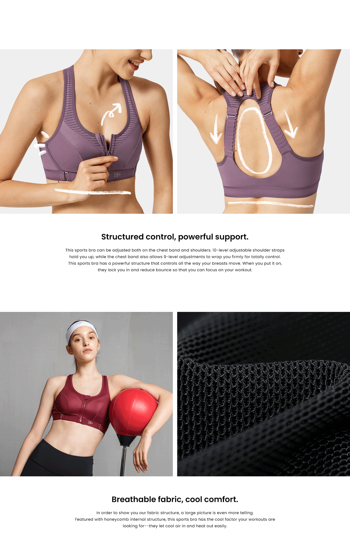 Power™ Zip Front Adjustable High Support Sports Bra | Women's High Support Sports Bra