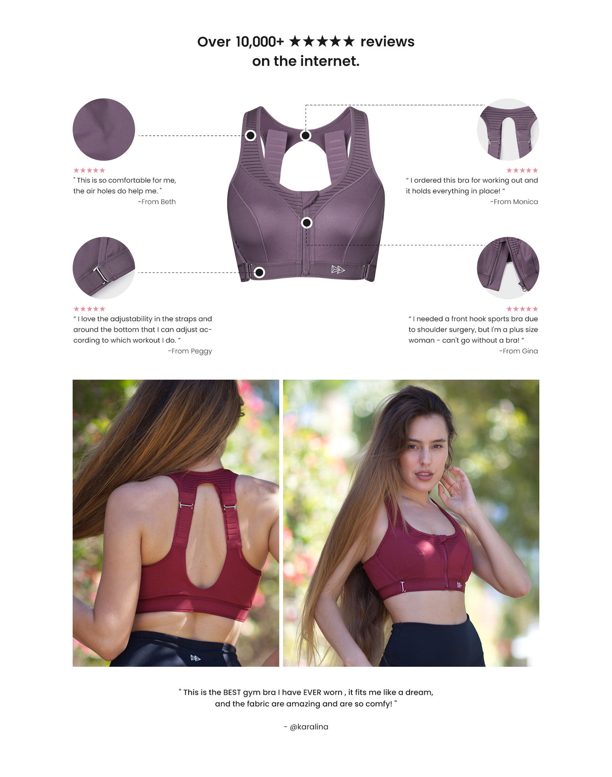 Power™ Zip Front Adjustable High Support Sports Bra | Women's High Support Sports Bra