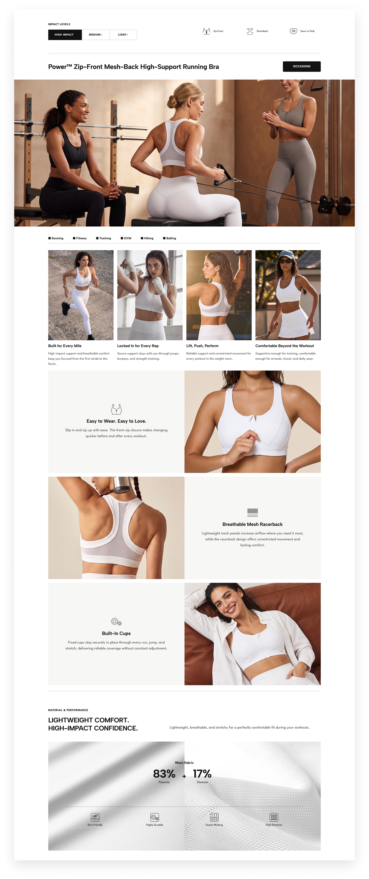 Enfold Zip Front Mesh Racerback Vadderad Löpar-BH | Sport-BH med Högt Stöd för Damer