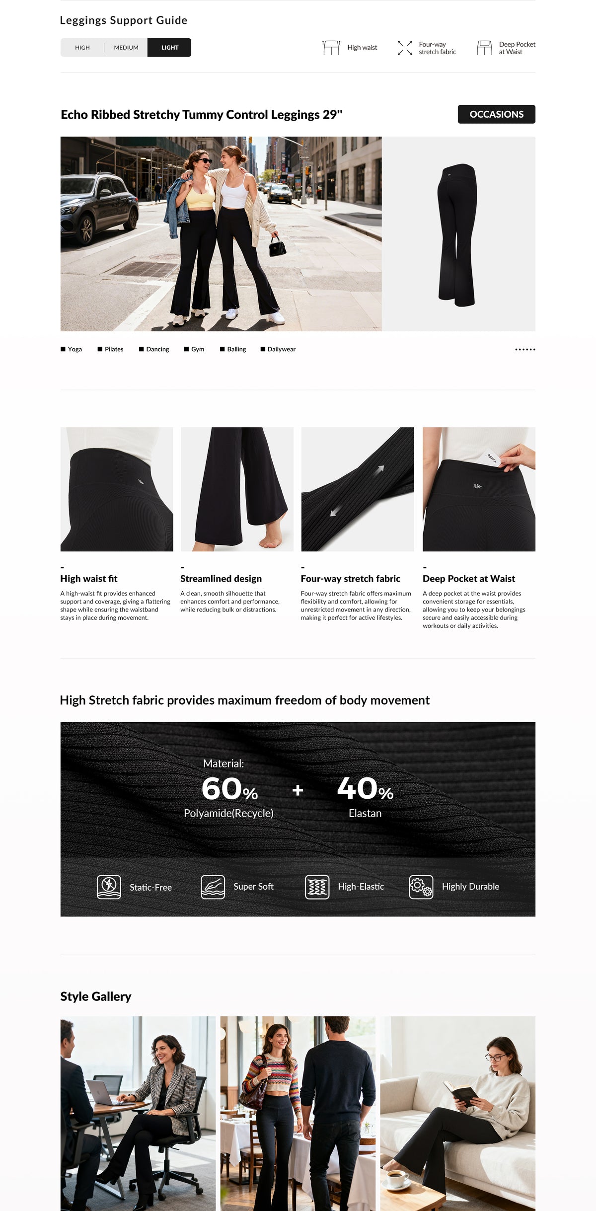 Echo™ Ribbed Stretchy Tummy Control Leggings 29'' | Women's Light Support leggings