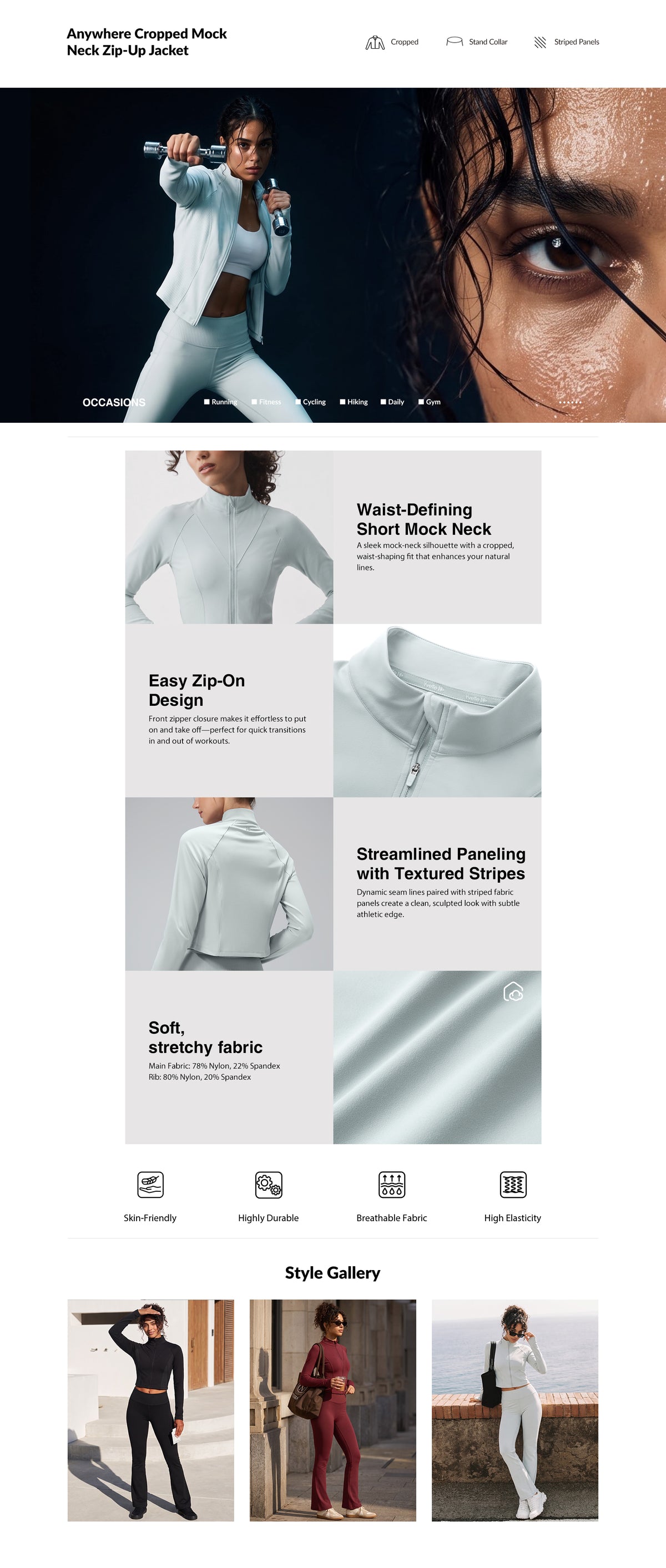 Anywhere™ Cropped Mock Neck Zip-Up Jacket | Women's Light Support Jackets
