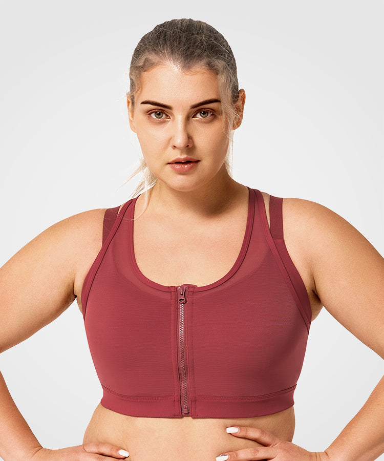 Power Zip Front Mesh gepolsterter Lauf-BH | Damen-Sport-BH mit starker Unterstützung (Übergröße)