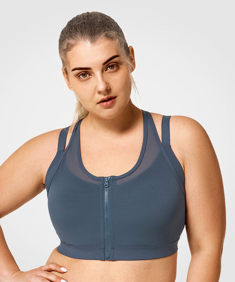 Löpar-bh med Power Zip och mesh-vadderad framsida | Sport-bh med högt stöd för kvinnor (plus size)