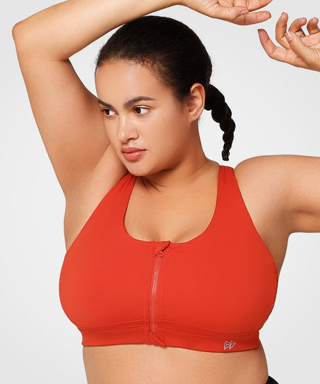 Power™ Zip Front Criss Cross High Support Running Bra | Women's High Support Sports Bra (Plus Size)