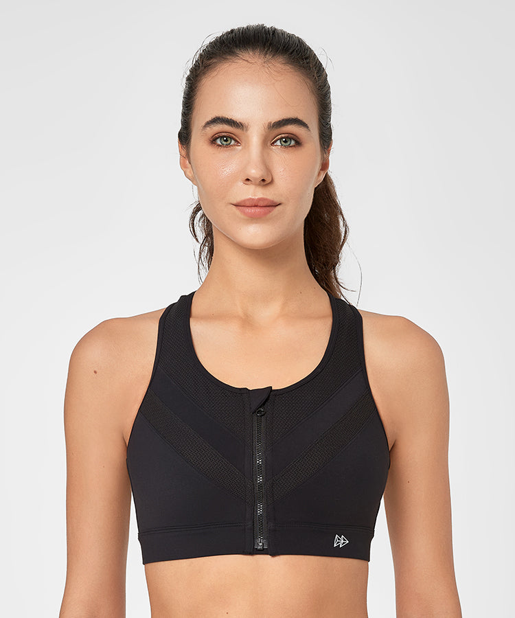 Enfold Zip Mesh gepolsterter Lauf-BH | Damen-Sport-BH mit starker Unterstützung (Übergröße)