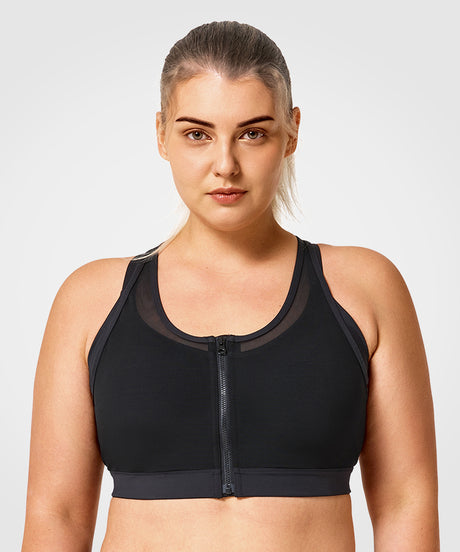 Power Zip Front Mesh gepolsterter Lauf-BH | Damen-Sport-BH mit starker Unterstützung (Übergröße)
