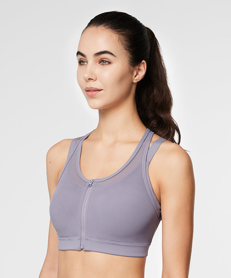 Reggiseno da corsa imbottito in rete con cerniera frontale Power | Reggiseno sportivo ad alto sostegno da donna (taglie forti)