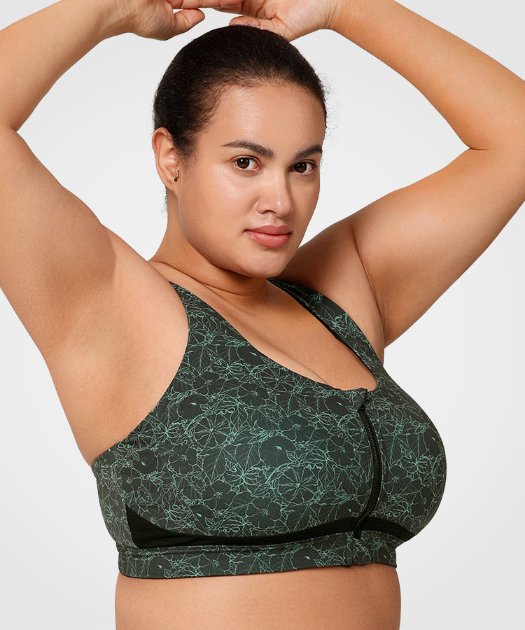 Power Zip Front Criss Cross Vadderad Löpar-BH | Sport-BH med högt stöd för kvinnor (plus size)