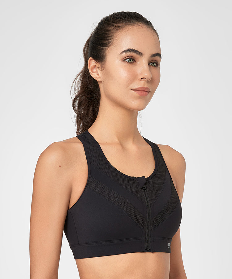 Enfold Zip Mesh gepolsterter Lauf-BH | Damen-Sport-BH mit starker Unterstützung (Übergröße)
