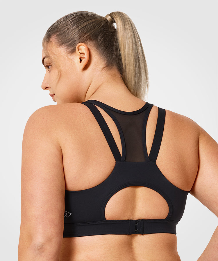 Sujetador para correr con relleno de malla frontal Power Zip | Sujetador deportivo de sujeción alta para mujer (talla grande)