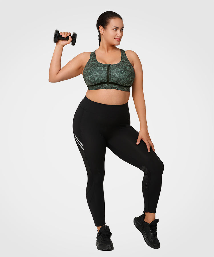 Power Zip Front Criss Cross Vadderad Löpar-BH | Sport-BH med högt stöd för kvinnor (plus size)