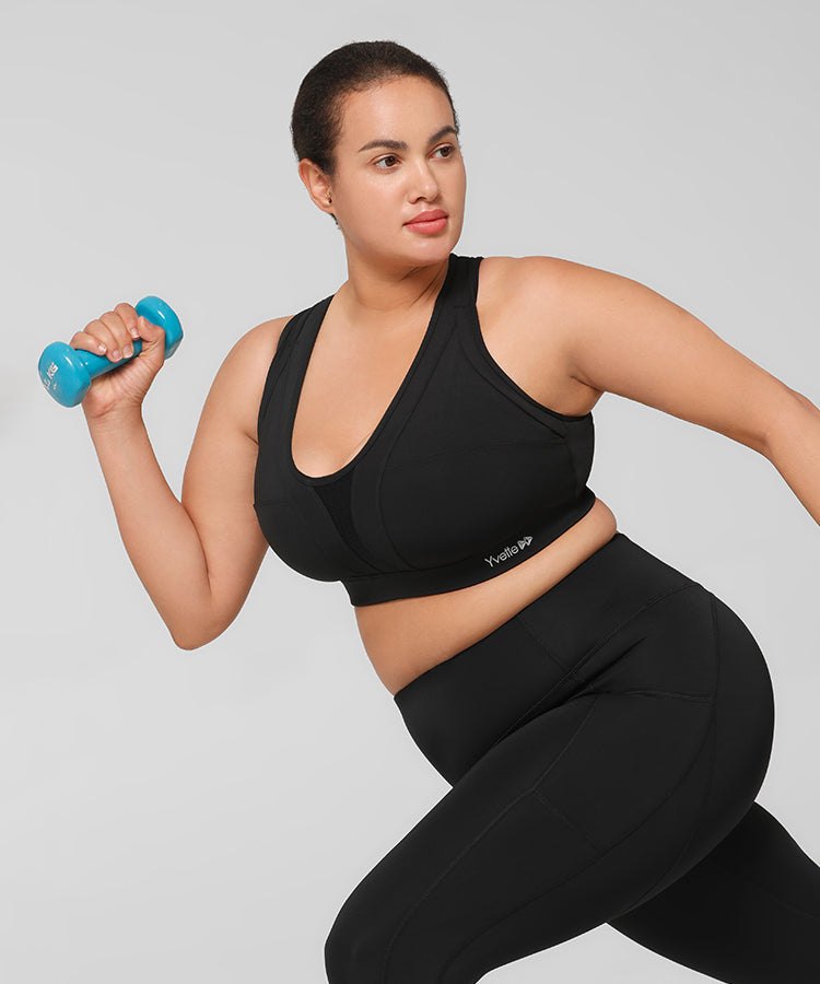 Power Cross Back Vadderad Löpar-BH | Sport-BH med högt stöd för kvinnor (plus size)